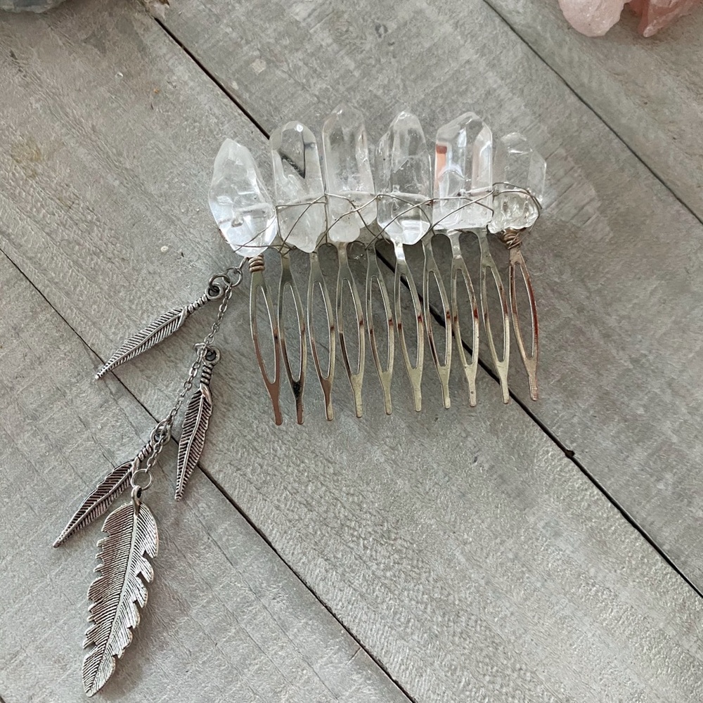 Clear Quartz Feathered Crystal Haircomb